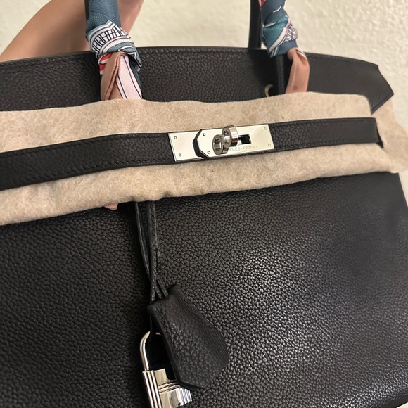 Black Leather Top-Handle Satchel with Silver Hardware - Picture 5 of 8